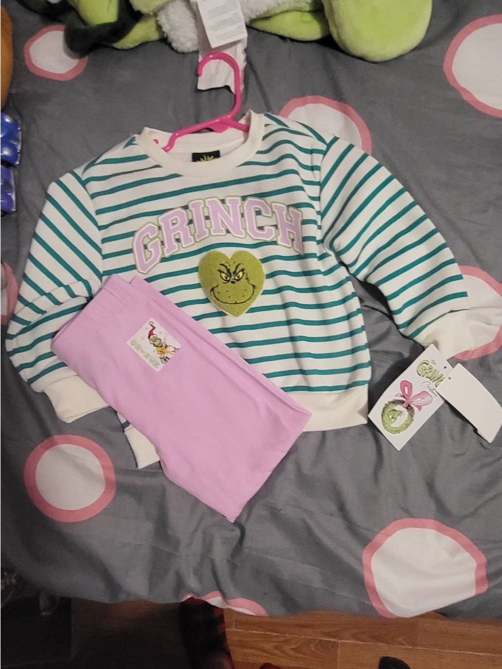 The Grinch Kids' Green & Pink Striped Pajama Set